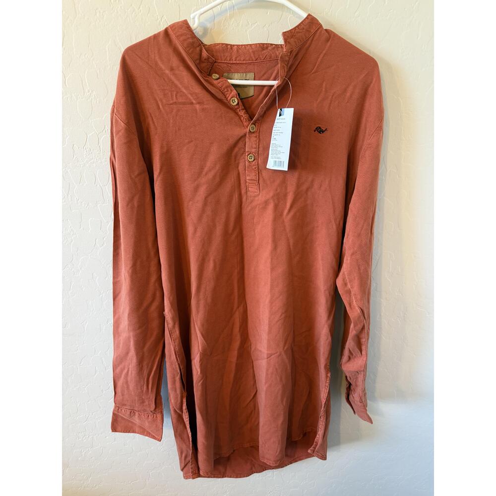 NWT Rowdy Wear Shirt Mens Medium Rust Ruffle Collar Long Sleeve Kurta Indie Boho